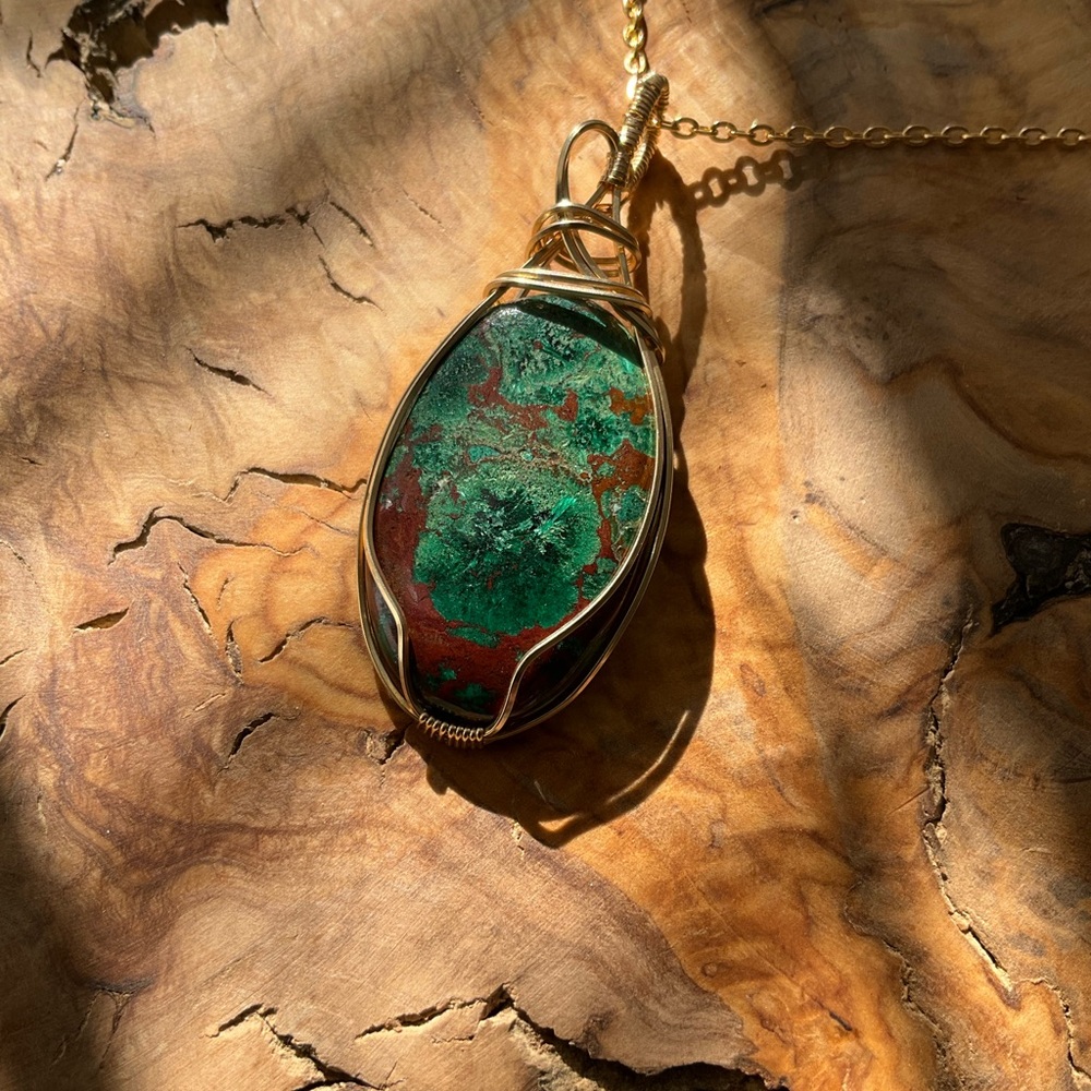 Chrysocolla Healing Stone Pendant in 14k gold fill frame